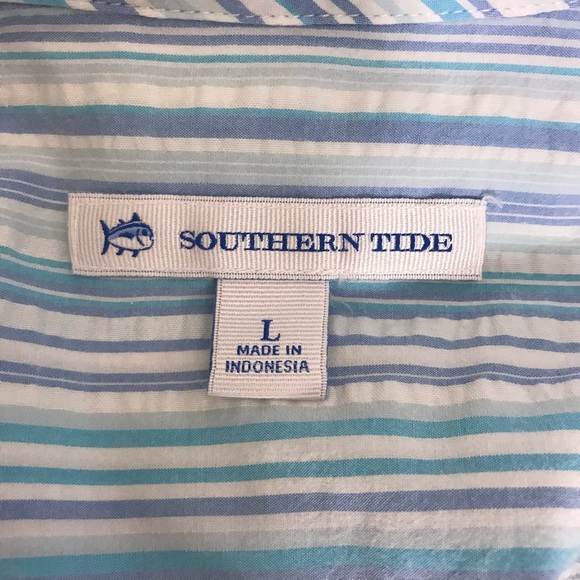 Southern Tide Marina Stripe Seersuscker Button-Front Popover Tunic Blue White - Picture 3 of 13